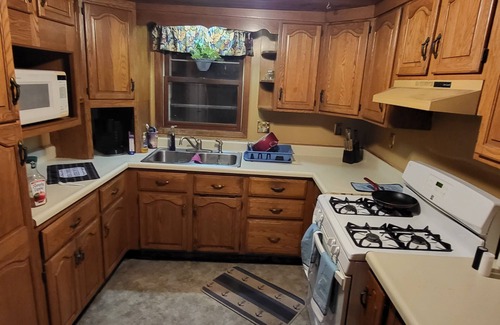 East Moline House | 1-bedroom house w/Cabin Interior on the Mississippi River.Campbells Island