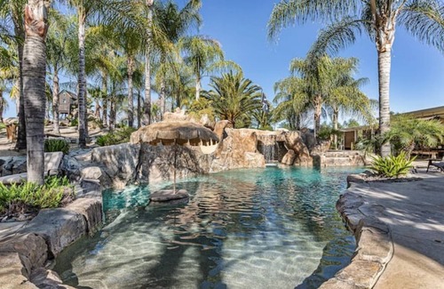 Menifee House | Amazing Pool Oasis Getaway with waterfall & slide! Instagram- resortliving4you