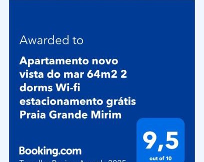 Mirim Apartment | Apartamento novo vista do mar 64m2 2 dorms Wi-fi estacionamento grátis Praia Grande Mirim