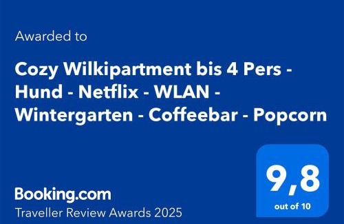 Kaunitz Apartment | Cozy Wilkipartment bis 4 Pers - Hund - Netflix - WLAN - Wintergarten - Coffeebar - Popcorn