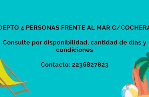 Miramar Apartment | Impecable Depto Frente al Mar Cochera h 4 personas