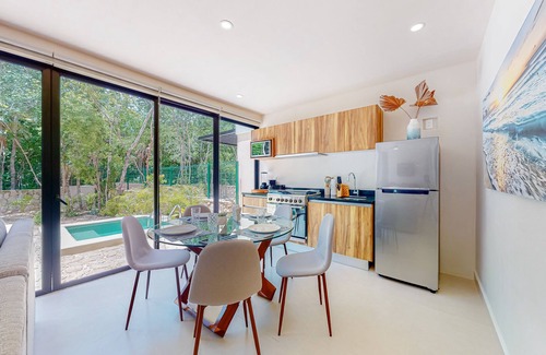 Tulum Condo | Inviting condo with plunge pool, patio, fitness area, & kitchenette