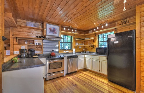 Ellijay Cabin | Keeping it Reel -Your pet-friendly creekfront haven, complete with hot tub, firepit, pool table, WiFi, and superb fishing