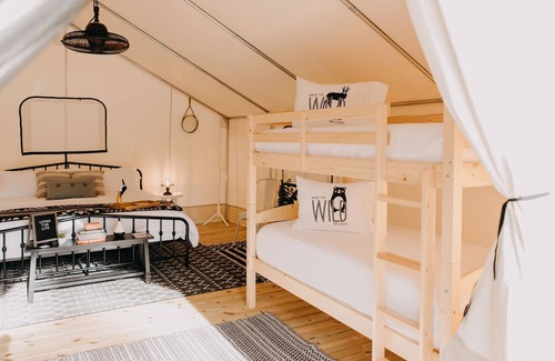 Delta RV Rental | LAKE VIEW Glamping at Cheaha State Park, pet friendly, water, hiking, swimming