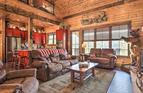 Washburn Cabin | Lakefront cabin with fire pit, lift down to the dock, hot tub, bean bag toss