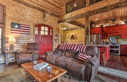 Washburn Cabin | Lakefront cabin with fire pit, lift down to the dock, hot tub, bean bag toss