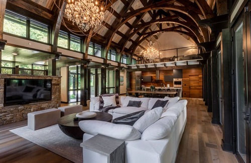 Maggie Valley House | Modern Mountain Creekhouse | Stunning Home with Impeccable Architecture Fireplace, and Fire Pit