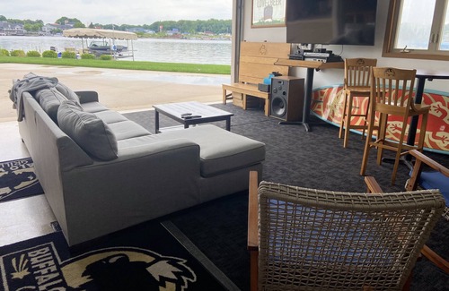 La Porte House | Retreat on the point of Pine Lake with your own pool/ hot tub.