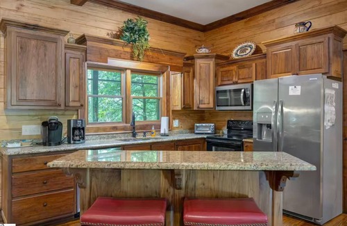 Cleveland Cabin | Riverfront 3BR Cabin minutes to Table Rock. Fire pit, hot tub, and game room.