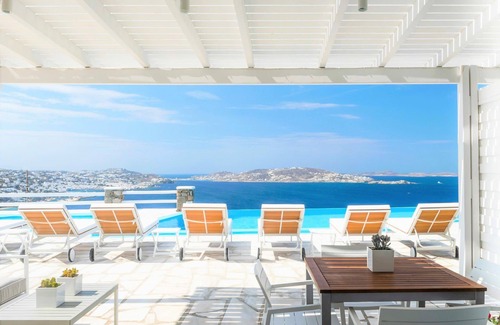 Agios Stefanos House | Rose Studio Two with shared pool and sea view