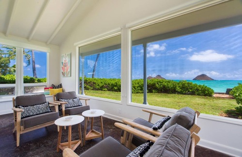 Lanikai House | Stunning Oceanfront Beach House w/AC & Mokulua Isle Views at Lanikai Oceanside