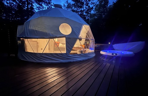 Sutton House | The Sanctuary Dome at Pine Hills Tree Farm nestled privately in the woods of NH