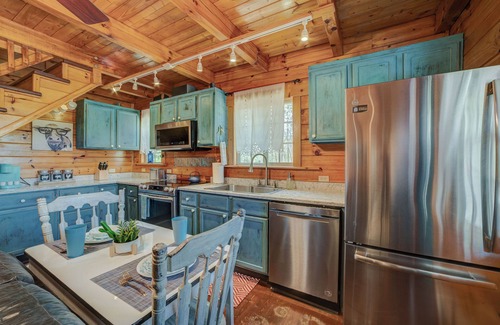 Mineral Bluff Cabin | Tiny cabin next to a small farm-fire pit, hot tub, grill, disc golf, cornhole