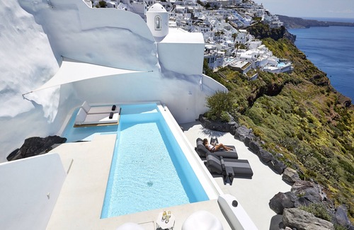 Firostefani Villa | Villa Etheras, heated private pool, 2 bedrooms, amazing views of the caldera