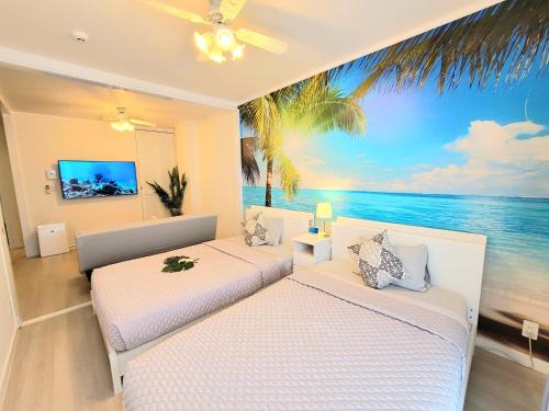 "徹底清潔のゆったり64平米2LDK, 人気のリゾートタウン北谷で暮らすように過ごす, 高速ICまで車で3分, 沖縄アリーナまで徒歩圏内" Villa Blu Okinawa Chatan 3-2 ヴィラブルー沖縄北谷3-2