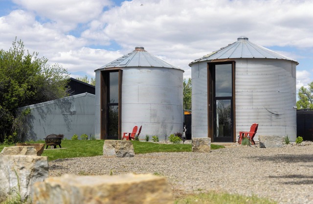 A converted grain bin blending the Montana feel with modern design and comforts.