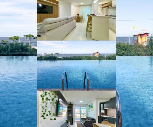 Apto Pé na Areia Condomínio Resort Completo com Piscina borda Infinita, Beach Tennis, Academia, Sala de Jogos, Brinquedoteca, Playground e Portaria 24H 2 Quartos com Ar-Condicionado, Churrasqueira Privativa Reserve Agora e Viva essa Experiência