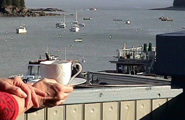 Bar Harbor downtown suite features covered deck with waterview