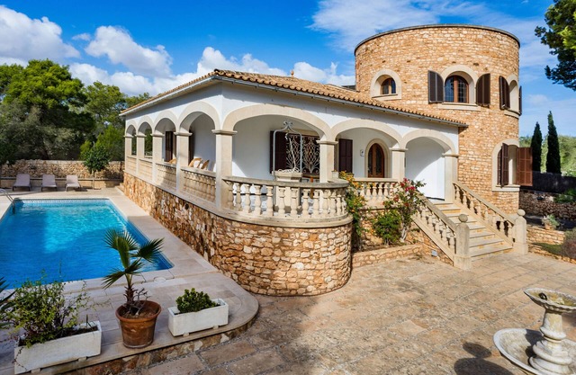 Beachfront Tower holiday house with pool just 300 m from Cala Santanyi beach