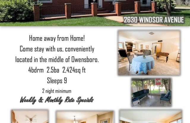 Beautiful spacious 4-bedroom, 6-bed house in Owensboro with screened in porch.