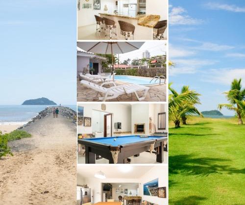 Casa Completa com Piscina Churrasqueira Sinuca Wi-Fi e Garagem para 4 Carros a 350m da Praia Acomoda 12 Pessoas, 4 Quartos com Ar-Condicionado