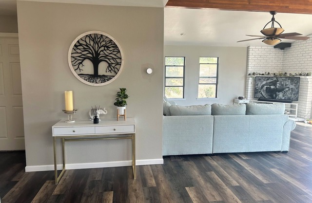 Charming 2-bedroom house with 3 car garage and plenty of additional parking.