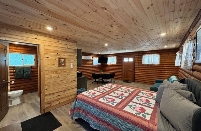 Charming log cabin on back gravel road with peace, quiet & the amenities of home