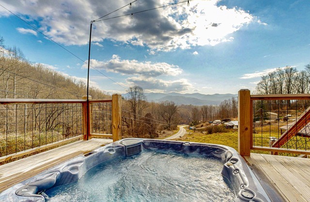 Charming Log Cabin with Long Range Views, Wifi, and Private Hot Tub