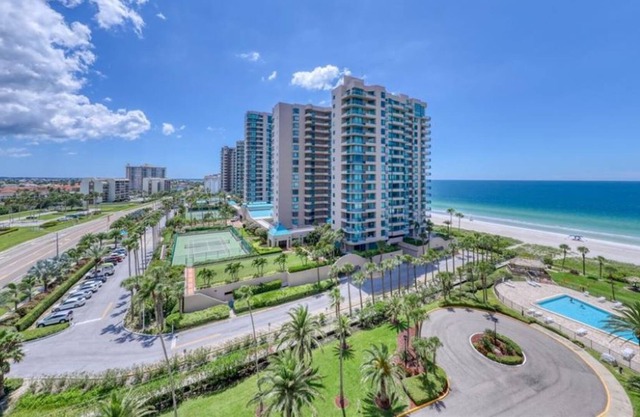 Corner condo overlooking the beach and bay. Secluded beach.