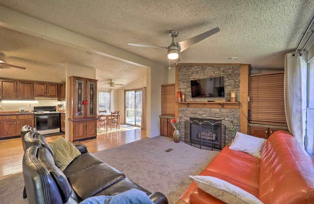 Deck + 2 Fire Pits: Riverfront Spruce Pine Rental!