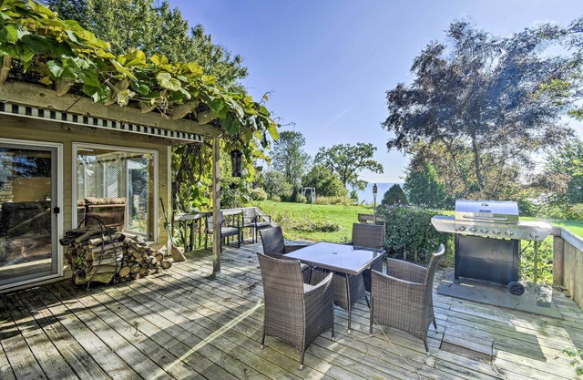 Deck + Fire Pit: Waterfront Lake Michigan Escape