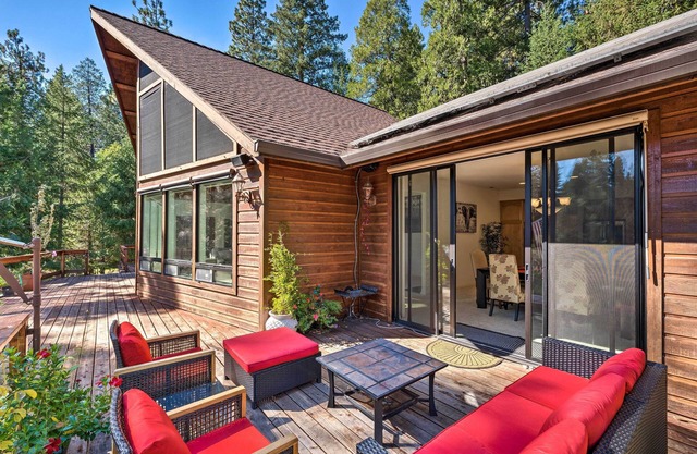 Deck & Views: Lush A-Frame Cabin in Pioneer!