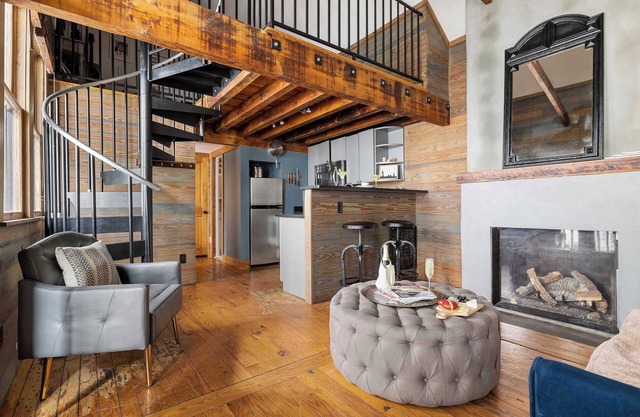 Ebony & Ivory | Lofted Charm with Fireplace!