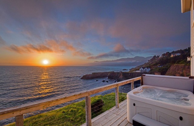 Exquisite Oceanview! by OceanviewHotTubs Tesla Charging Shelter Cove Oceanfront