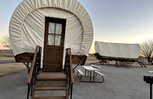 Gorgeous Nature Getaways in this Wonderful Covered Wagon Rental for 4 in Moore, Oklahoma