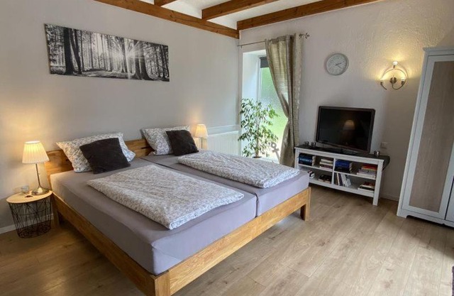 Großes Doppelzimmer mit eigenem Bad und Kühlschrank, frisch saniert