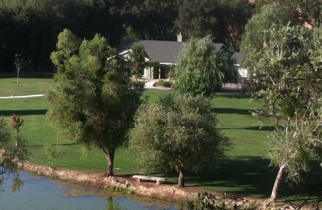 Home in park like setting with 3 acre lake .