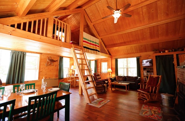 Lakeside Pine Cone Cabin 30' private beach & dock, Fireplace , Kayaks, Canoe