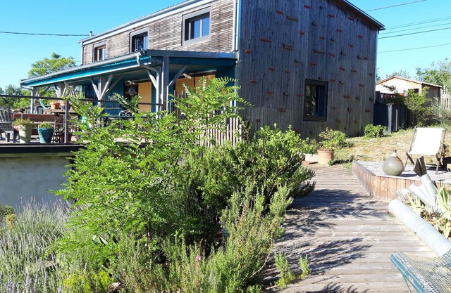 Large wooden house with swimming pool