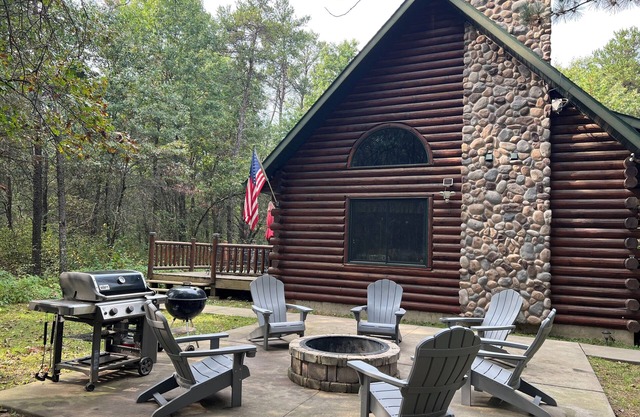 Log Cabin Near Lakes & Trails – Fireplace, Fire Pit, Patio & Games for All