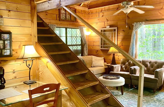 Log! Tiny home.Pond view.Owner built.Old growth secluded woods yet near town.