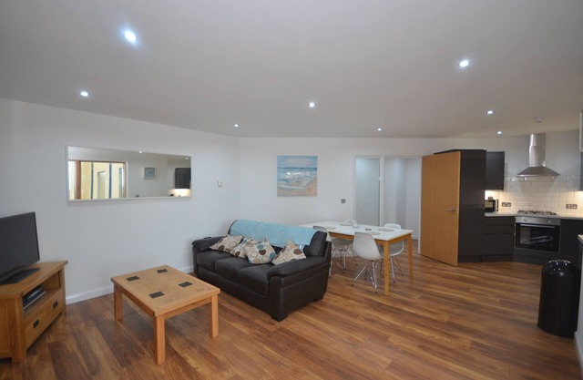 Modern luxury apartment overlooking the rooftops of Aberystwyth, Wales