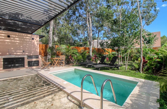 Modern villa with private plunge pool, resort pool, patio, cinema & playground