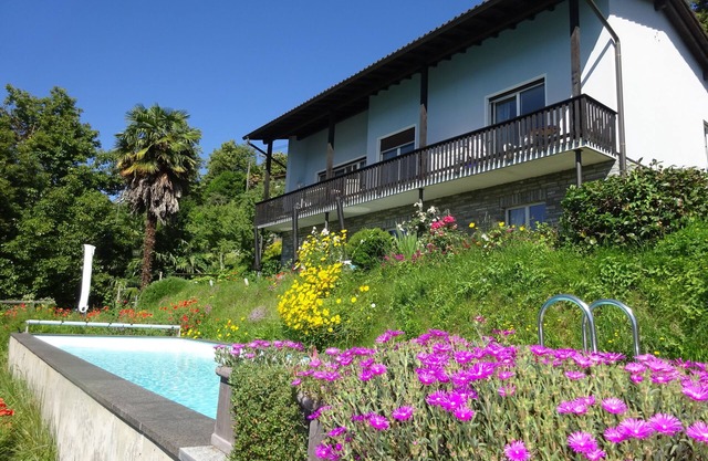 Palm trees, Pool and Panorama: Casa Belsito, Orselina, on Lake Maggiore