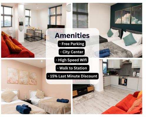 Stylish 2 Bed 2 Bath Apartment - Sleeps 5 - 3 Mins to St Margarets Station & Highcross - Free Parking