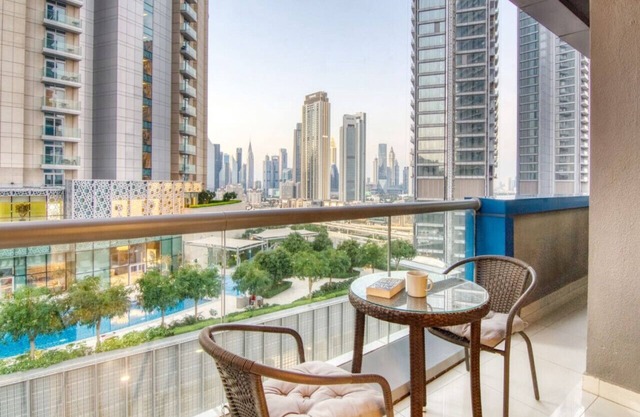 Stylish 3BR w/Pool | Near Dubai Mall, Burj Khalifa Views and Metro