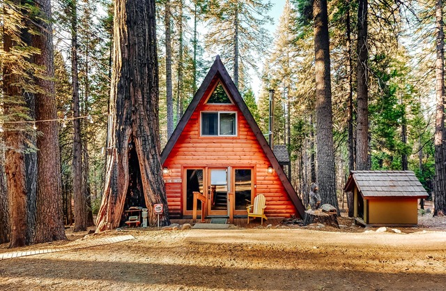 Stylish A-frame cabin with full kitchen, loft & spacious deck - dog-friendly