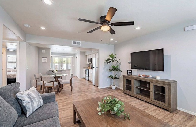 This centrally located 2 bedroom 2 bathroom is fully remodeled with electric vehicle charging on site