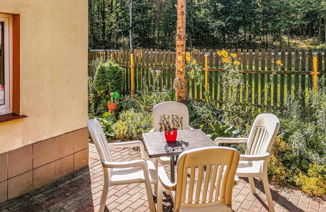 This lovely holiday home is situated on a fenced, shared plot.