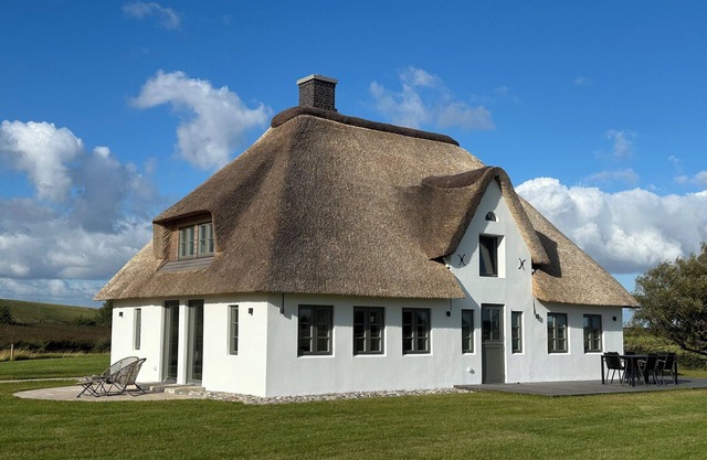 Unique thatched-roof house directly on the North Sea, with views as far as the lighthouse